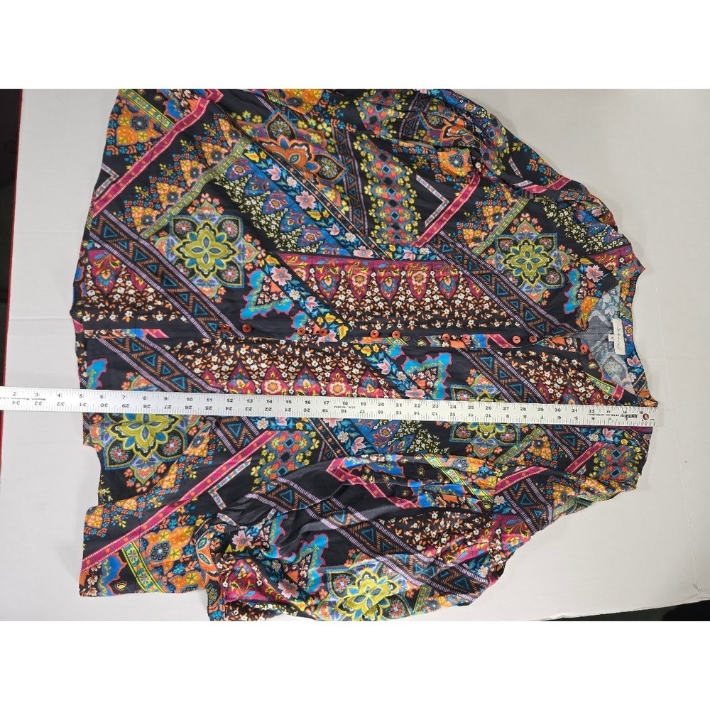 Sahara Patchwork Boho Long Sleeve Button Front Tu… - image 5